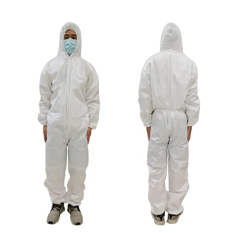 

2021 Factory disposable coverall type 4 5 6 breathable with hood AAMI level gown PP SMS Microporous reusable Hamzat suit EN13795, White