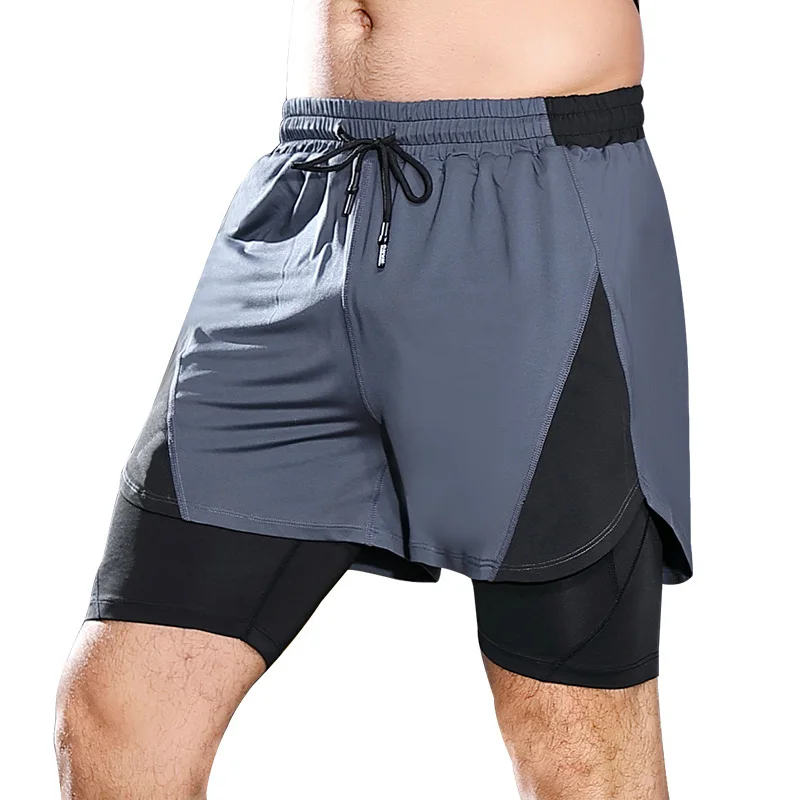 

Double-layer quick-drying running fitness shorts bodybuilding men 2 In 1 Double Layer Workout Gym Shorts With Pockets