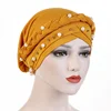 European And American Headscarf Hats Solid Color Single Braided Cap Pearl Muslim Women Turban