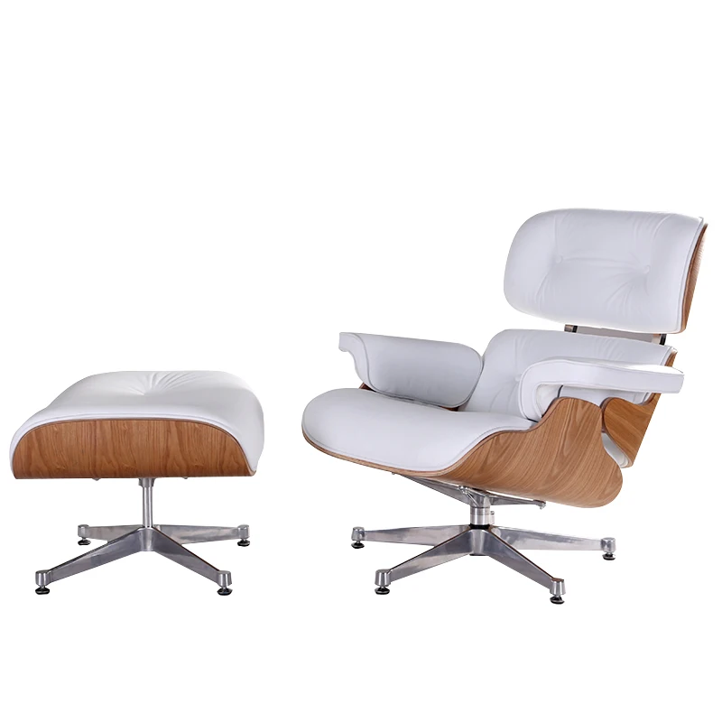 

TY308 white genuine leather ash wood swive lounge chair, White color