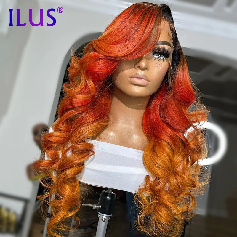 

Ombre Two Tone Orange/Yellow Color Body Wave Glueless Full Lace Frontal Human Hair Wigs For Black Women 13x4 HD Lace Frontal Wig