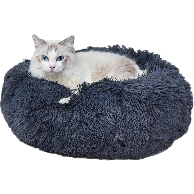 

Custom luxury round warm pet nest mat plush cat donut dog bed, Customized color