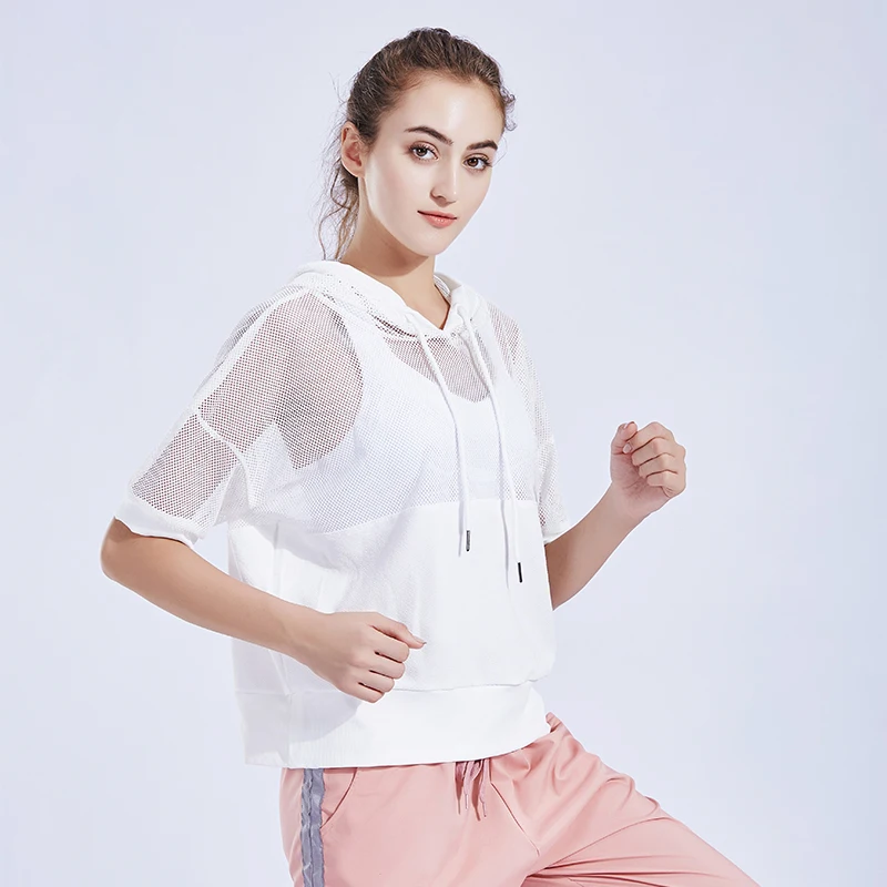 

Wholesale Sports Hoodies Fitness Women Training Clothes Yoga Tops, Black and white