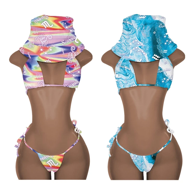 

2021 New Arrive Women Black Solid Knit High Waist Shoulder Strap Sexy Bikini, Solid and print design swimwear