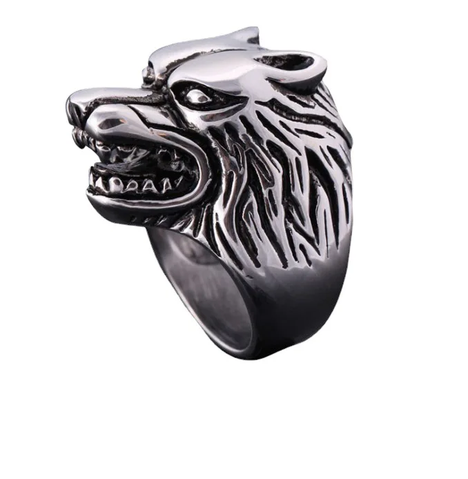 

New Design Wolf Vintage Trendy Fashion Jewelry Silver Stainless Steel Ring Men Ring
