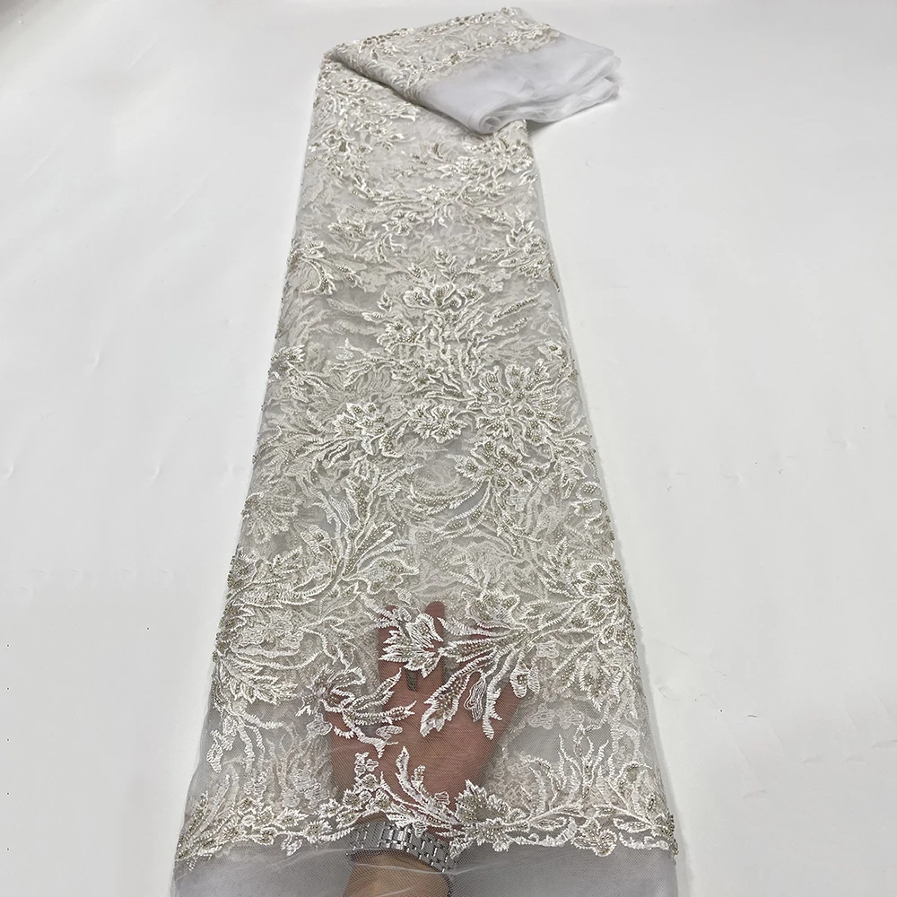 

Sinya Party Beads Lace Fabrics Beautiful High Quality Embroidery 5 Yard Embroidery French Lace Fabrics Sewing Women Dress