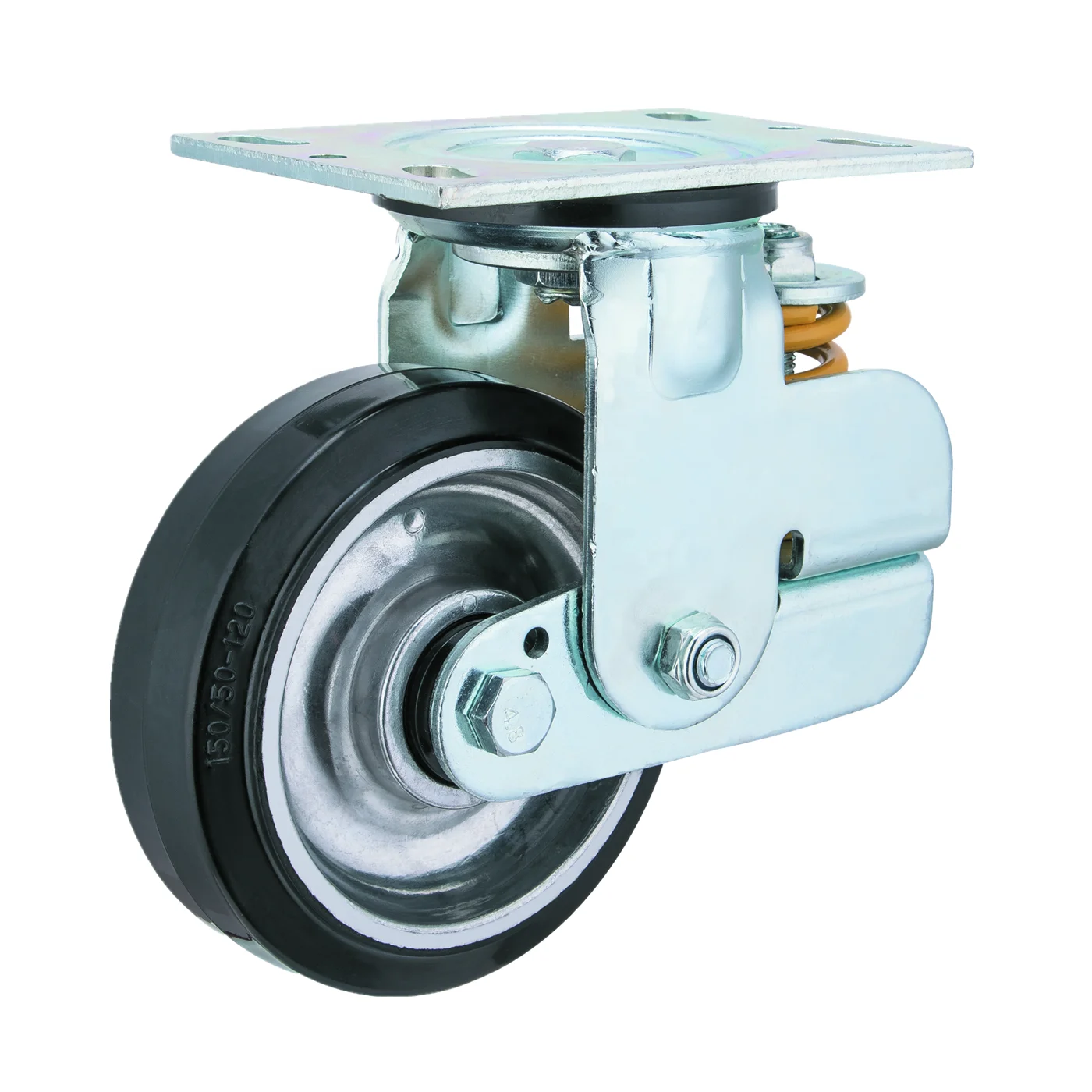 6 8 Inch Heavy Duty Industrial Single Spring Loaded Swivel Caster Shock Absorption Aluminum Core rubber Casters And Wheels