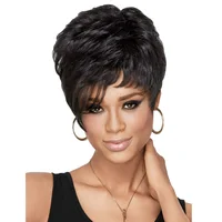 

Women Popular Short Curly Human Hair Wigs Synthetic Bob Wigs Black Hair