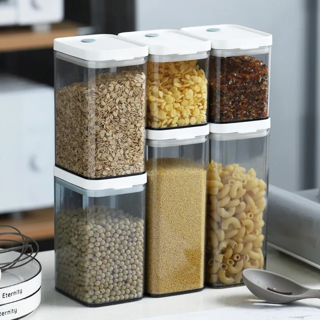 

ready to ship creative high quality new design food container airtight food storage box set plastic food Jar S+P