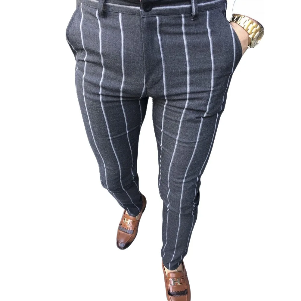 

2020 New Men's Casual Office Pants Skinny Stripe Trousers