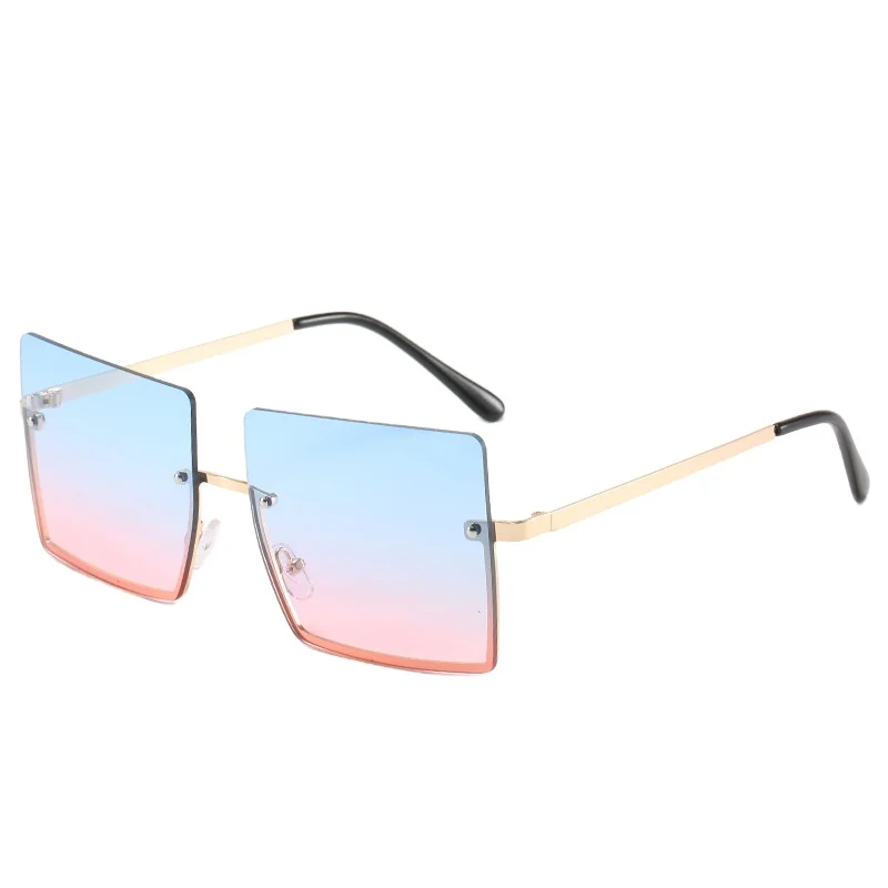 

2021 Metal Oversized Square Rimless Women Sunglasses with Tint Colors