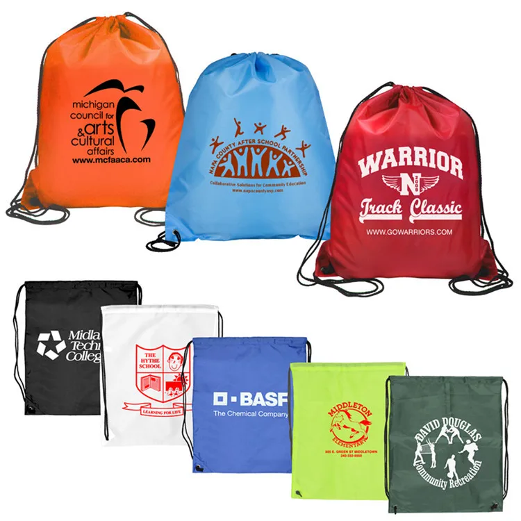 

Custom Logo Drawstring Black Backpack Bags Sports Cinch Sack String Backpack Storage Bags for School Gym Traveling Marathon, Customized