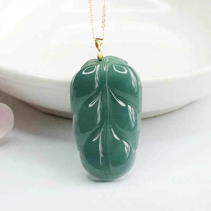 

Natural Emerald Blue Water 18K Gold Inlaid Ice Glutinous Leaf Pendant Necklace Jewelry Live Delivery 2043008