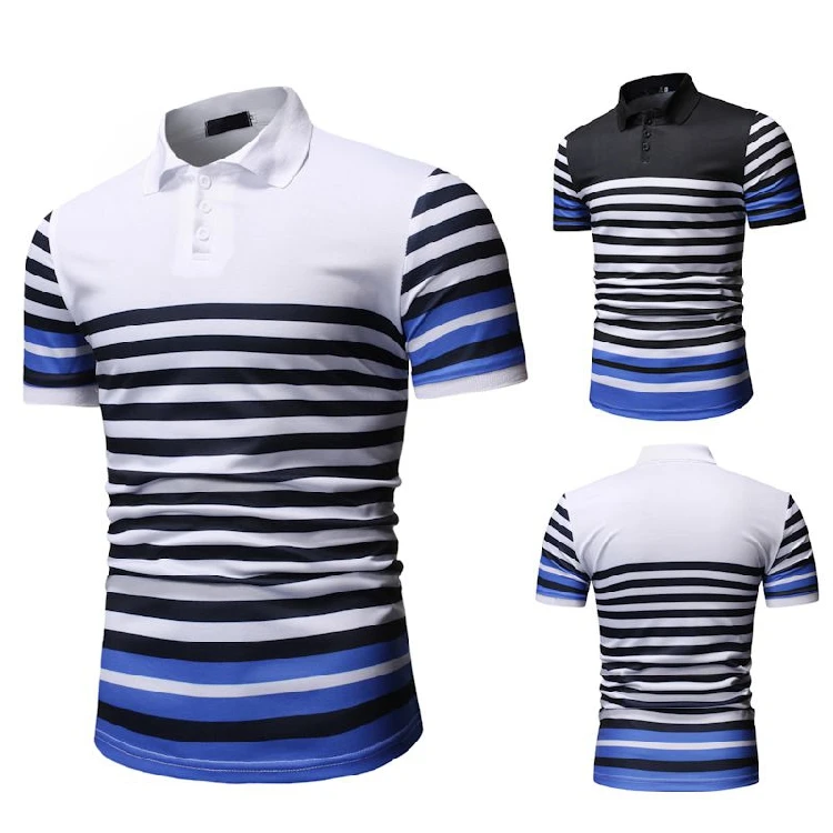 2019 Wholesale Blank Fashion Design Man Striped Color Fitted Polo Shirt Small Quantity Printing Label