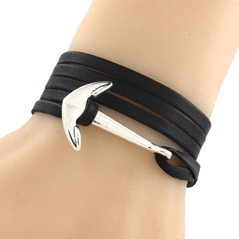 

Factory Direct Foreign Trade Explosion Models Fashion Navy Style Pirate Anchor Leather Bracelet, Picture shows