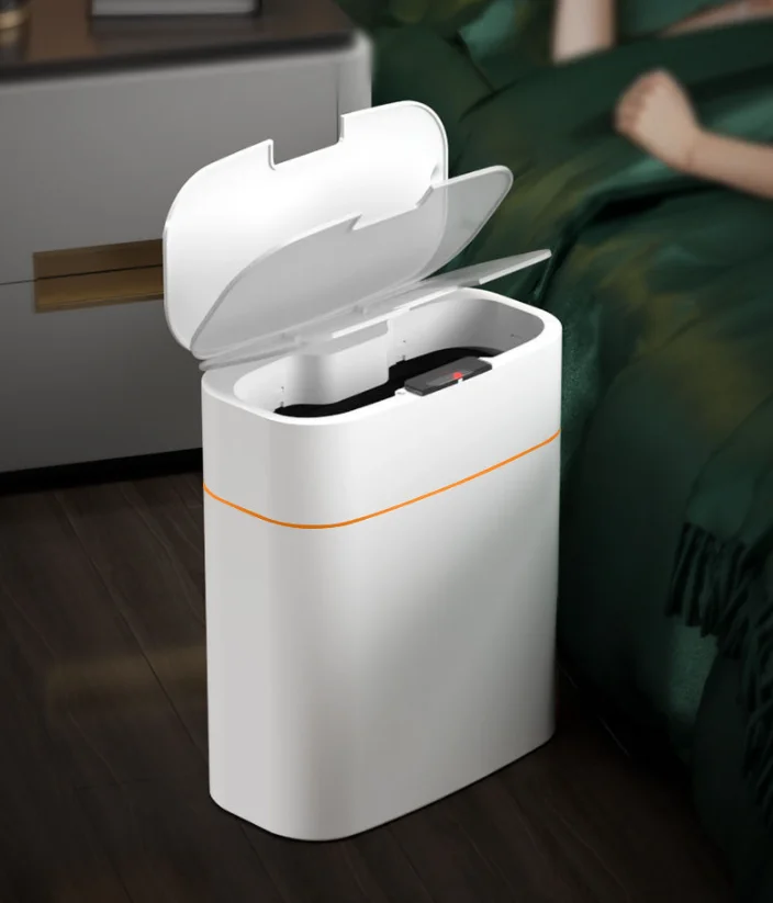 

Bathroom Waterproof Motion Sensor Small Trash Can with Lid,Slim Plastic Narrow Garbage Can,Touchless Garbage Can