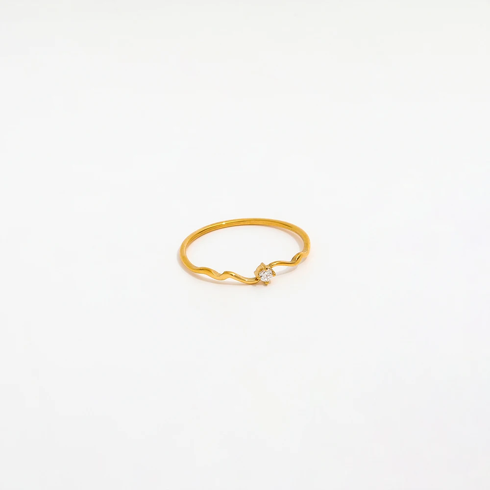 Joolim Jewelry 18K Gold Plated  Stainless Steel Shiny Waved Zirconia Pentastar Lines Rings for Women