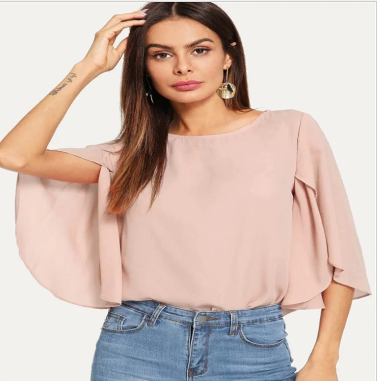 

Round neck turtleneck commuting fashion petal split top women's go-to business shirt