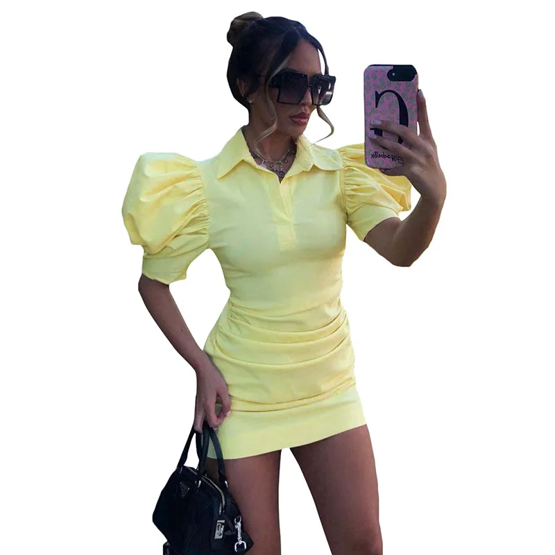 

YME-K21D03026 Summer New Style Women'S Short-Sleeved Square Neck Fashion Slim Dress With Hip Temperament