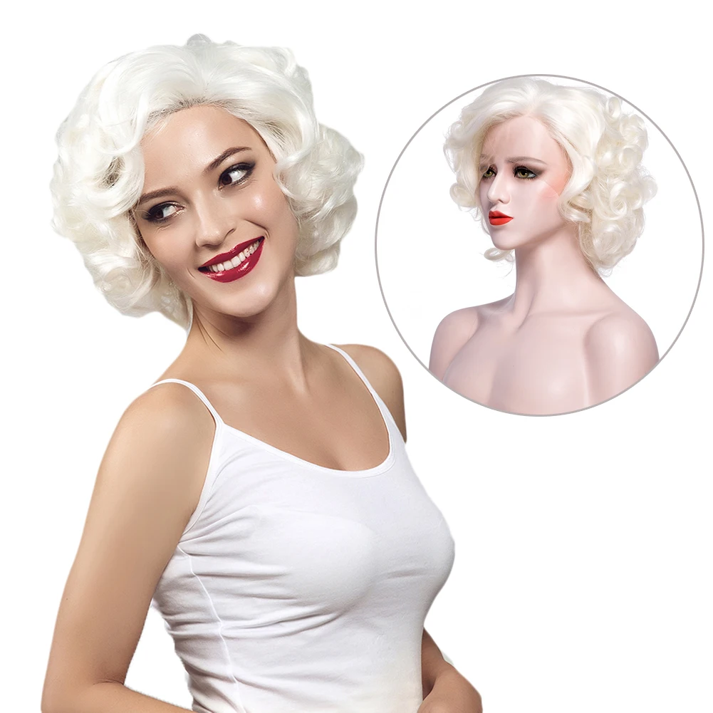 

Marilyn Monroe White Hair Synthetic Lace Wig Transparent High-quality Lace Wig Marilyn Monroe dress Synthetic Short Wigs