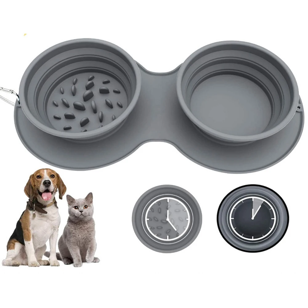 

Pet Slow Food Anti-choking Dog Bowl Folding Anti-vomiting Double Food Portable Pet Dinner Plate, Picture
