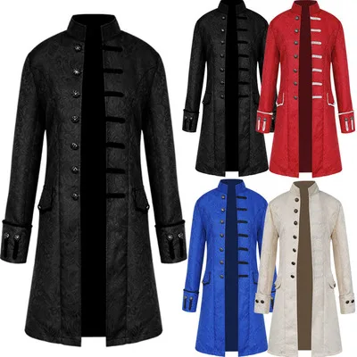 

Medieval Retro Men Dust Coat Medium Style Steam Punk Cosplay Costumes Jacquard Men's Jackets Halloween Costume, Black