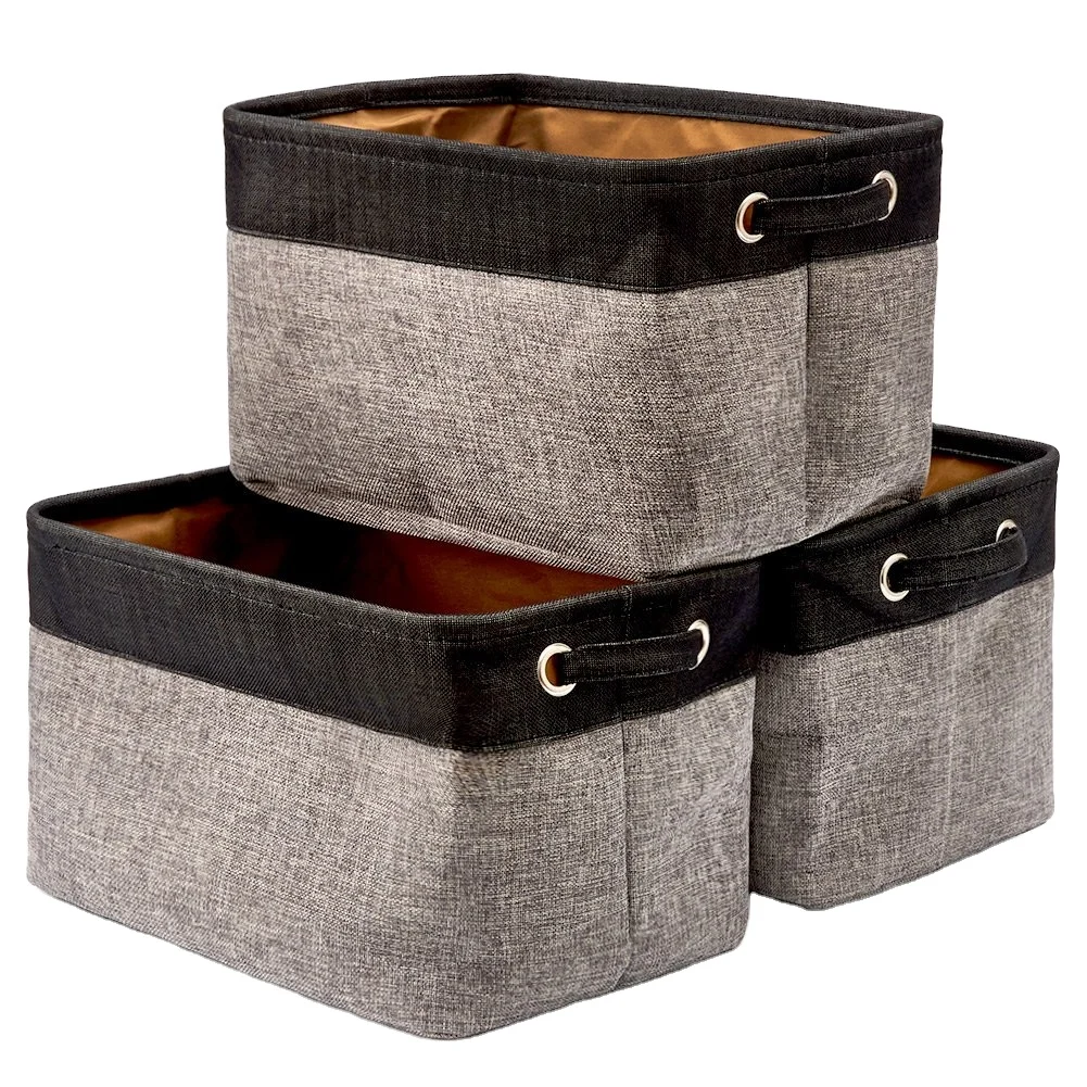 

Set of 3 Large Canvas Fabric Tweed Storage Organizer Cube Set Handles for Nursery Kids Toddlers Home and Office, Natural