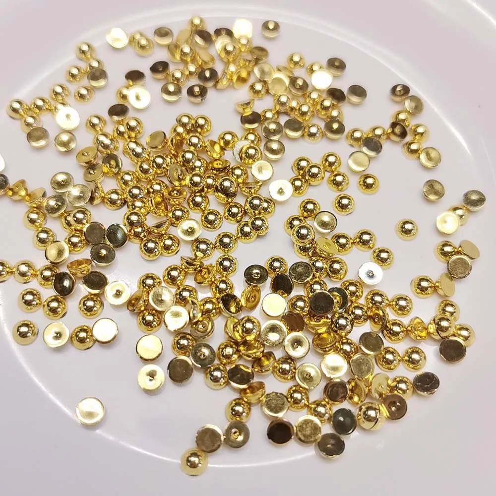 Shiny Gold Silver Mix Sizes 1.5mm-12mm Half Round Beads Pearl ABS Resin Flat Back Glitters for DIY Nail Craft Decoration