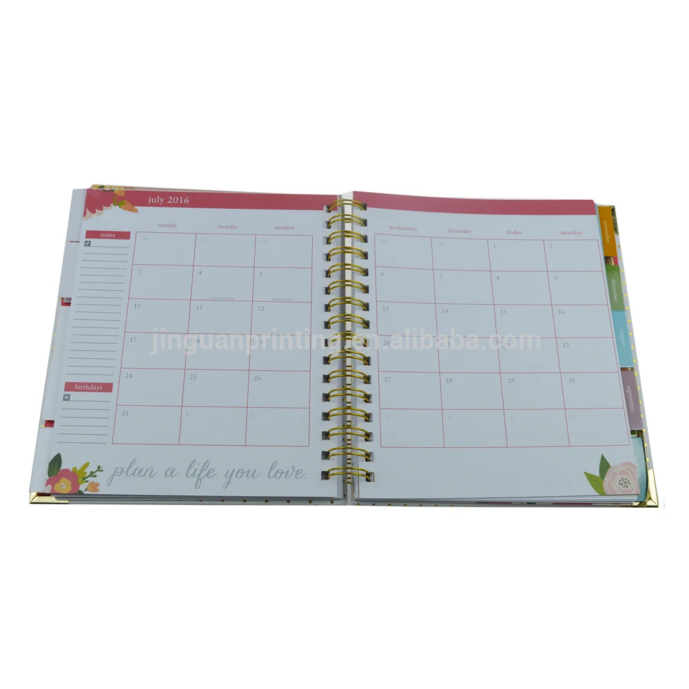 
Free Sample Custom Gold Spiral 2021-2022 A4 A5 Weekly Daily Planner Notebook Printing 