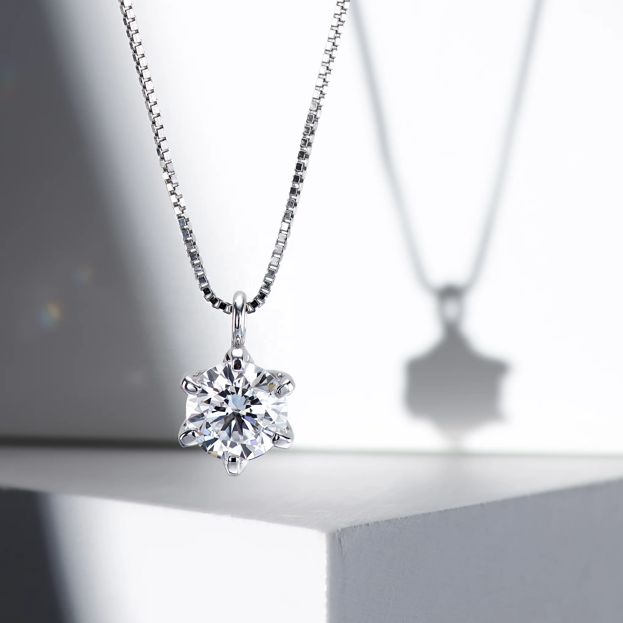 

White gold plated cz single diamond necklace