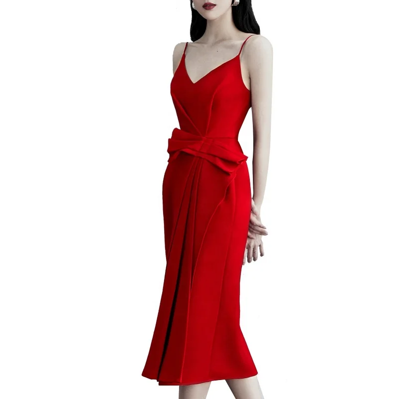 

Asian New High Quality Sling Sexy V-neck Evening Dress Elegant China Dresses for Lady Party, Customized color