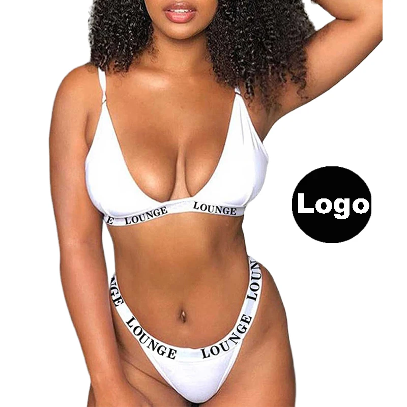 

2021 Custom Logo 2 Piece White Black Triangle Sexy Lingerie Sets Womens Underwear, Customized color
