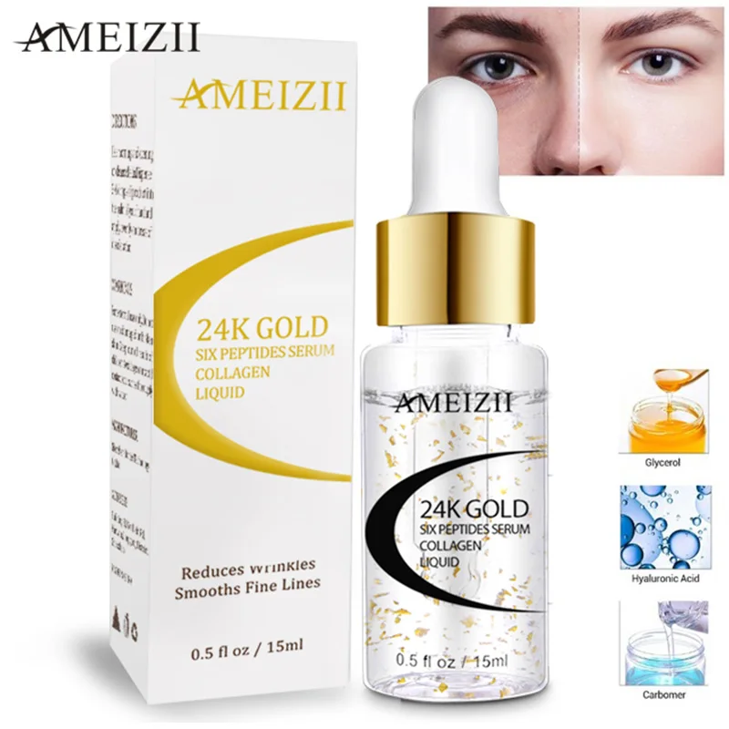 

Ameizii 24k Gold Collagen Serum Vitamin C Plant Extract Beauty Cosmetics Anti Aging Wrinkle Whitening Products Personal Care