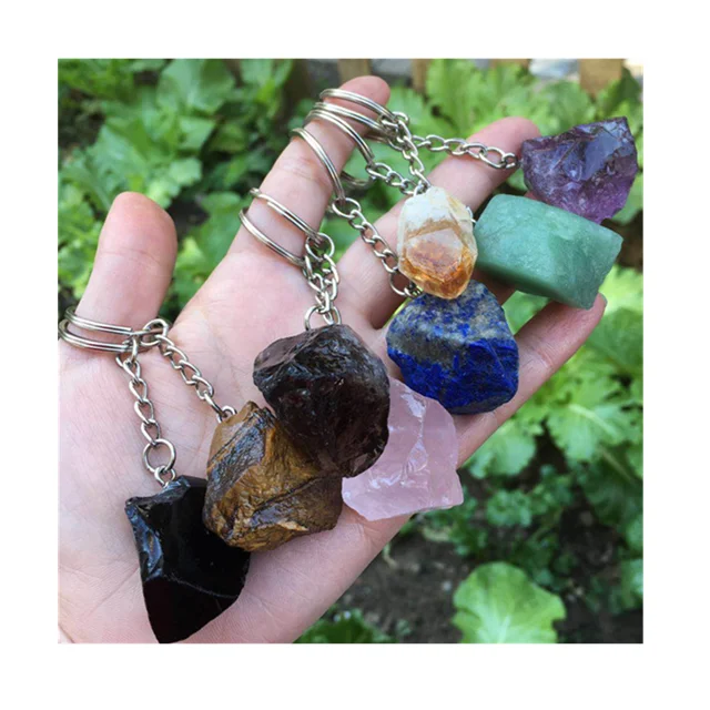 

Fengshui Natural quartz gemstone healing stones mix color crystal keychain for sale