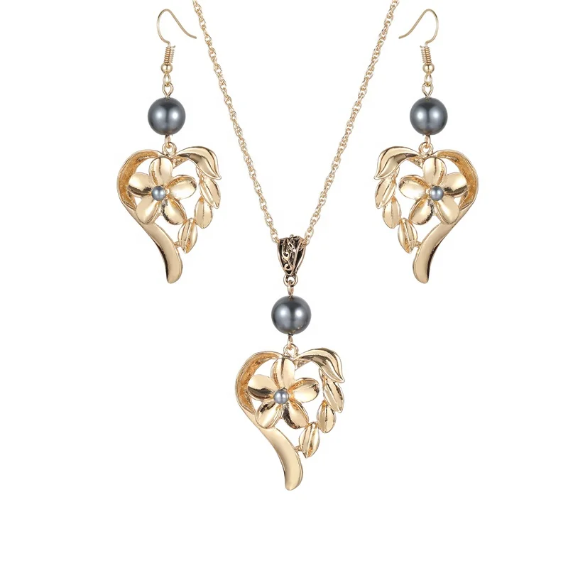 

2021 Hot Selling Good Quality Fashion Hawaiian Women Jewelry Sets Necklace Earrings, Golden