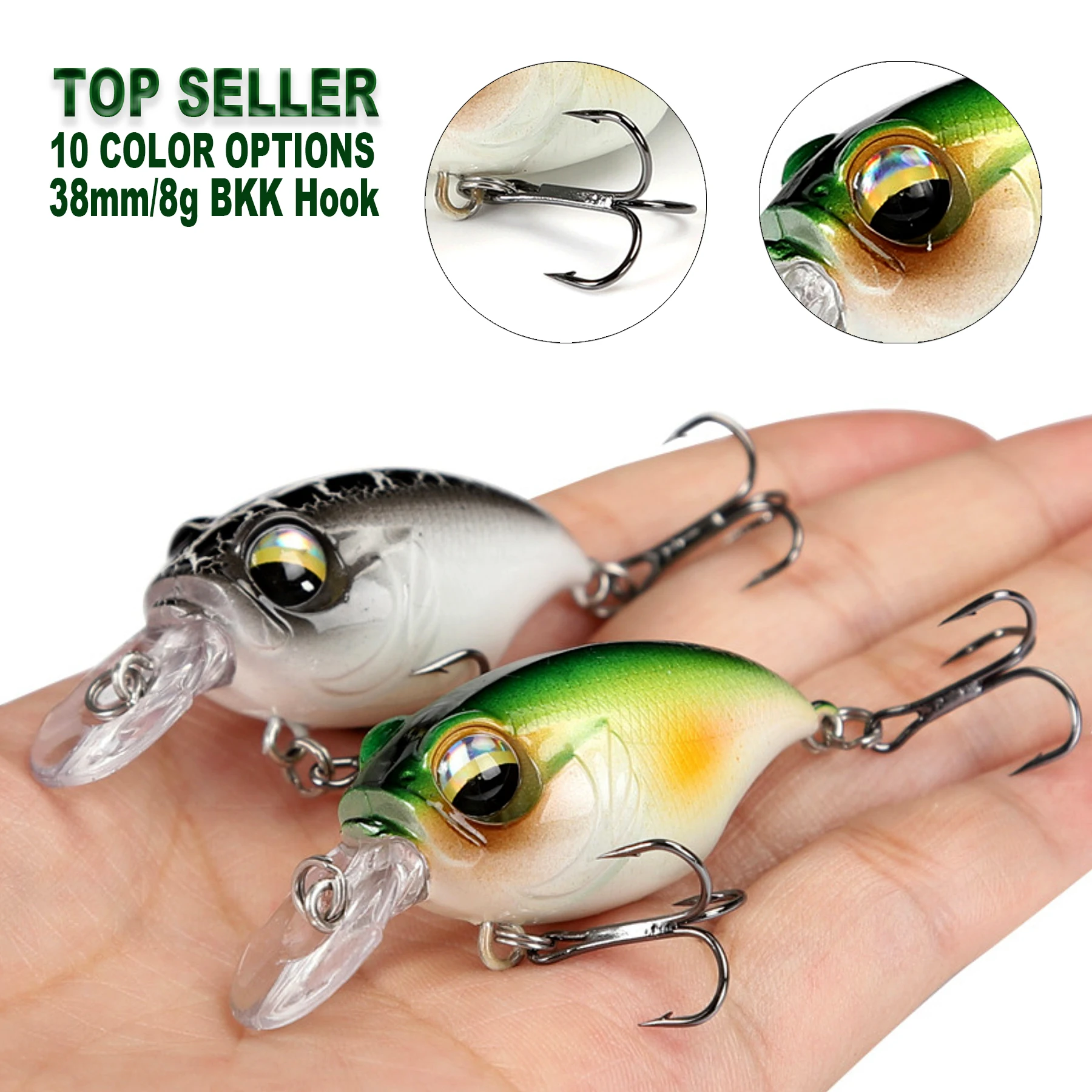 

TOPLURE Crank bait 38mm 8g Crank Hard Lure 3D Artificial Fishing Bait Fresh Water and Sea Water with BKK Treble Hook