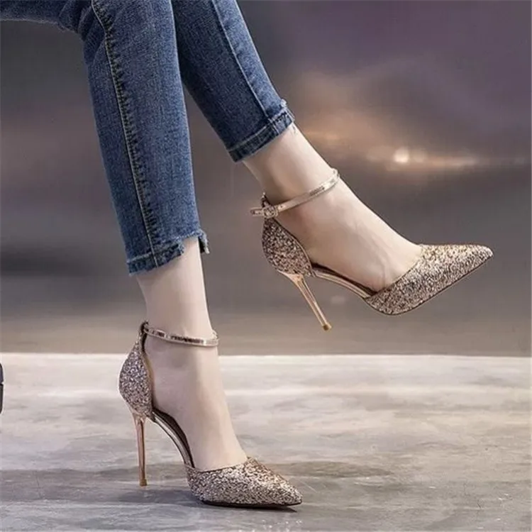 

Party Shine Pointed Toe Sandals Stiletto High-Heeled Designer Heels Womens Heels