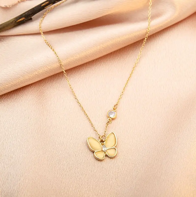 

Fashionable Simple Geometric Butterfly Pendant Clavicle Chain Opal Long Necklace Personalized Sweet and Elegant Necklace