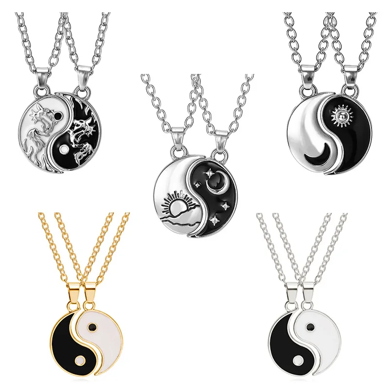 

Yin Yang Tai chi Matching necklaces jewelry Friendship Couple necklaces Enamel Dragon Sun Pendant chain necklace