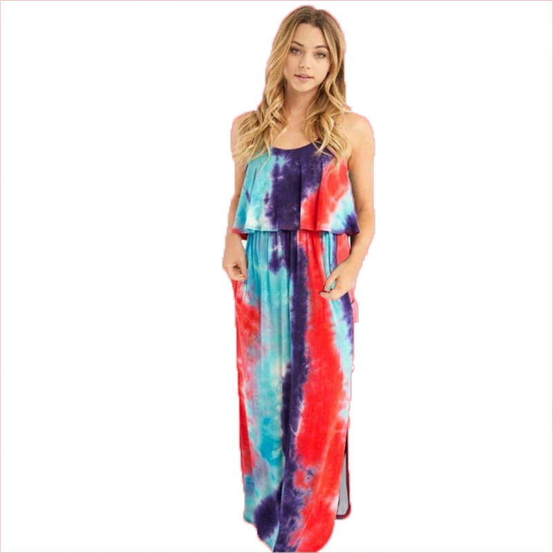 

Wholesale Personalized Woman Sleeveless Tie Dyed Maxi Dress, As pic show