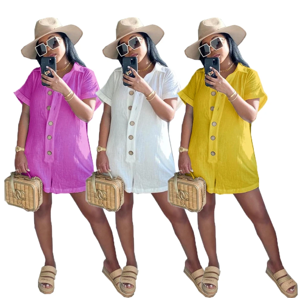 

Summer sexy clubwear Organic Button Up Plain Rompers