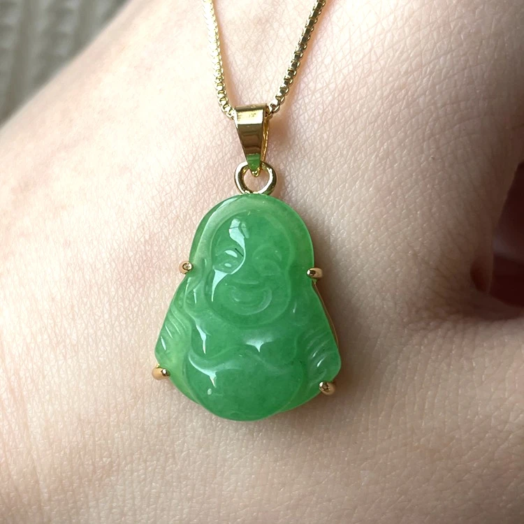 

HOT sale Regular style natural jade pure green Maitreya small Buddha necklace