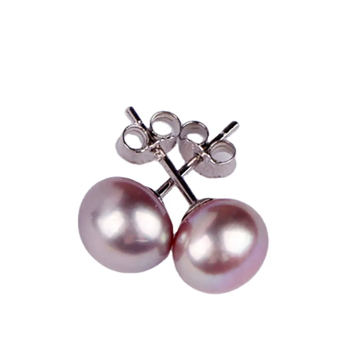 

Hobbyworker Wholesale Freshwater Pearl Oblate 925 Silver Needle Stud Earrings for Women Fashion Simple Gifts E0031, Picture