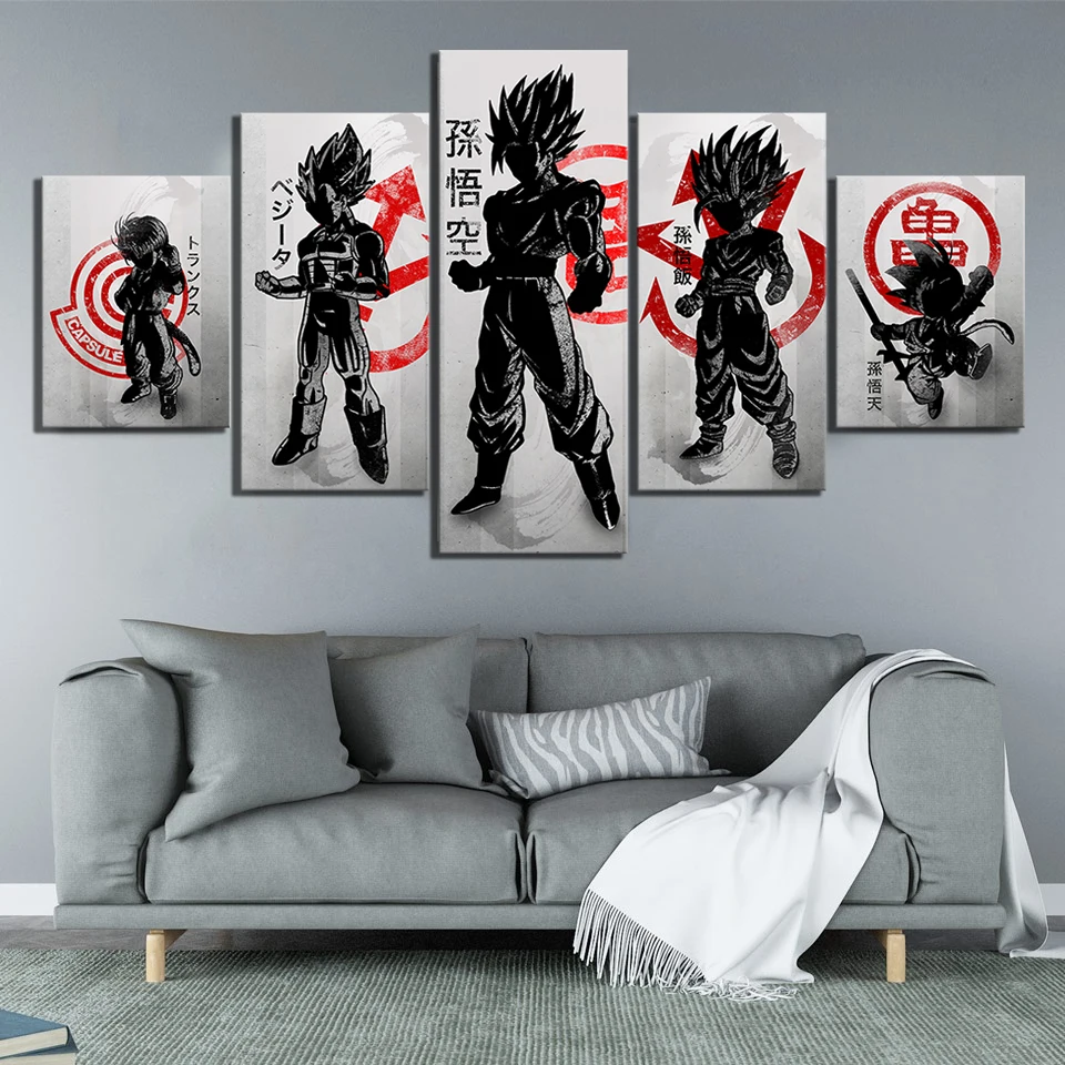 

5 Pieces Anime Artwork Living Room Decor Wall Art Stickers Dragon Ball Painting Anime Poster Canvas Art Paints Wallpaper Murals, Multiple colours