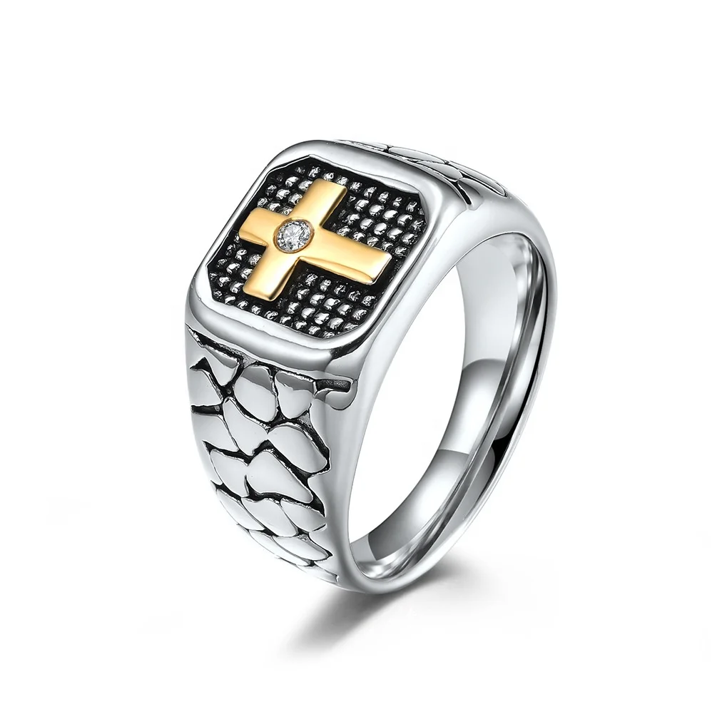 

Amazon Stainless Steel Jewelry Factory Wholesale Retro Cross Men's Titanium Steel Men Ring