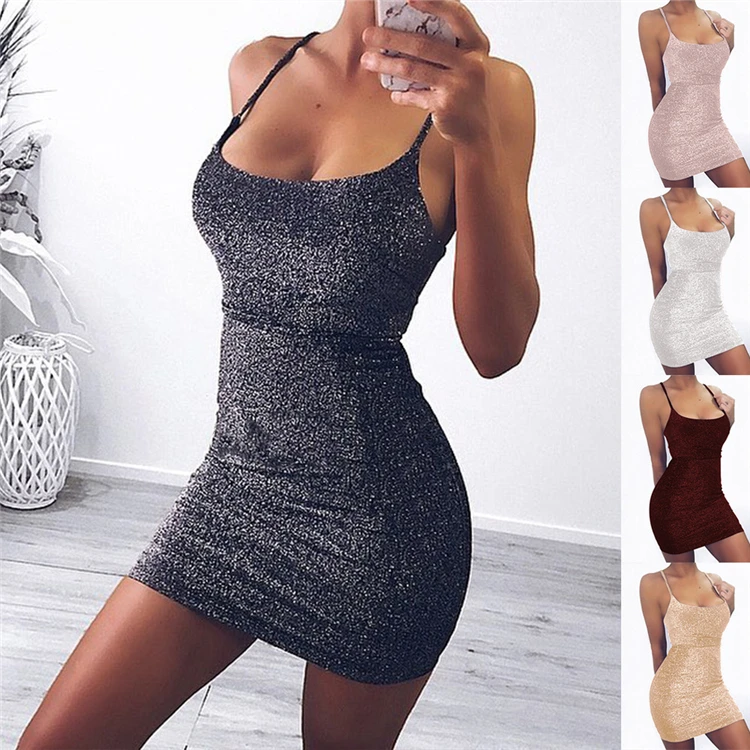 

D96219 Spring womens clothes 2021 new hot style fashion sexy backless dress strap slim bright silk cloth bodycon dress