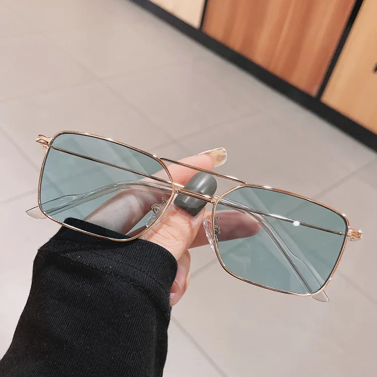 

LBAshades Double bridge narrow frame gold rimmed square sunglasses Metal frame anti-blue light glasses myopia sunglasses