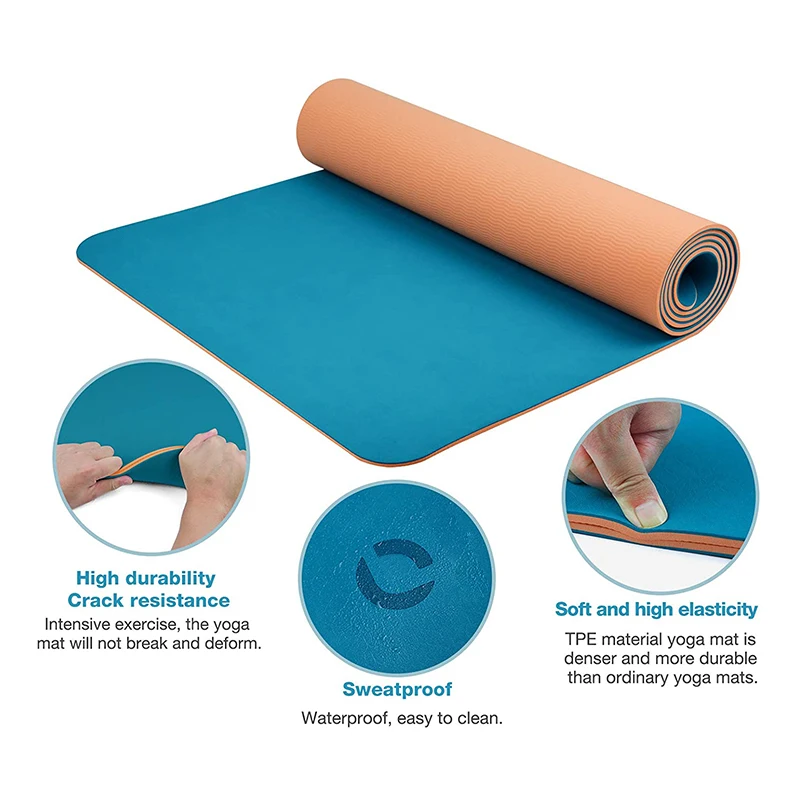 

Yoga mats with logo Factory sale Non Slip 100% Eco Friendly Custom 6mm 8mm 10mm Double Layer TPE yoga mat, Red/blue/green/yellow/purple/pink or panton color