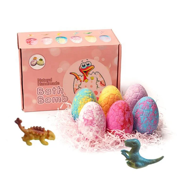 

6 Pack Gift Set Salt Bomb CBD Bubble Ball Funny Shower Fizzy Cute Dinosaur Egg Kids Bath Bombs With Toys Inside