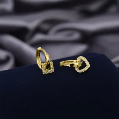 

High Quality Asymmetric Sterling Silver CZ Heart Drop Hoop Earring Micro Pave Zircon Geometric Square Heart Dangle Earring Girls